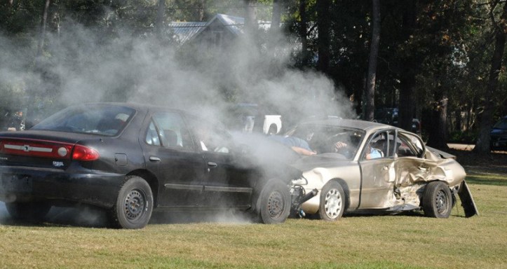 Car crash demonstration performed on campus for juniors and senior.