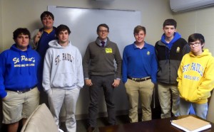 Paper Wolf alum Mark Bonner (center) is flanked by current staff members (from left) Kenny Ross, Connor Mahony, Logan Lendrop, John-Michael Lomzenski, Matt Spedale, and Barry Auxilien. 