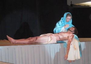 A crucified Jesus lays in Mary's arms.