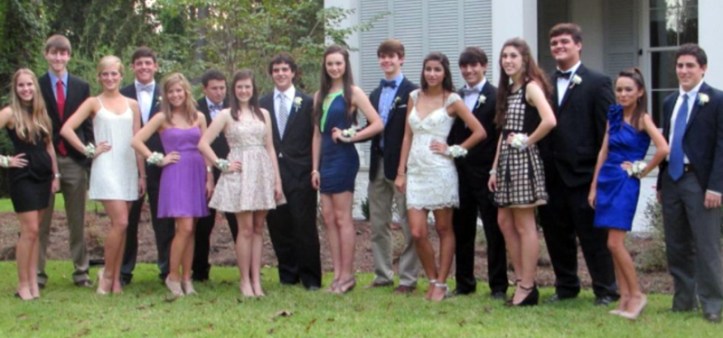 A group of students gather at junior Turner St. Romain's house prior to the St. Paul's senior high homecoming dance. Pictured are Camille Kathryn, Ryan Keller, Allyson Lacoste, Beau Briggs, Molly Stalter, Logan Cook, Olivia Buquoi, Christopher Rogers, Conner Murphy, Jack Dubreuil, Isabel Herring, Turner St. Romain, Lexi White, Joseph Mason, Katy Trap, and Philip James.