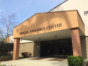The main entrance to the Briggs Assembly Center now has a more clear identity due to its new signage. (Photo by Nick Ashton)