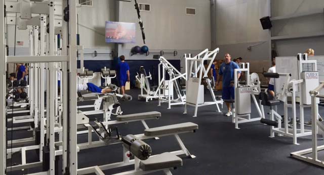 The new and improved weight room has a vaulted ceiling and offers more room than was previously offered. (photo by Greg McNally)
