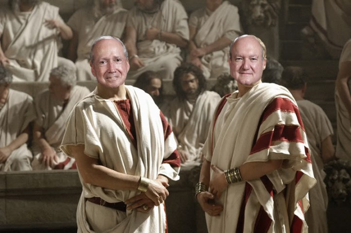 Brother Ray and Brother Ken converse in the Brother's Box of the Hunter Coliseum. 