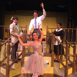 Mr. Kolenkhov (Isaac Hebert, back center) instructs Essie Sycamore (Abby Hayes, front center), while Donald (Josh Rovira) and Rheba (Bella Vargas) look on in amazement.